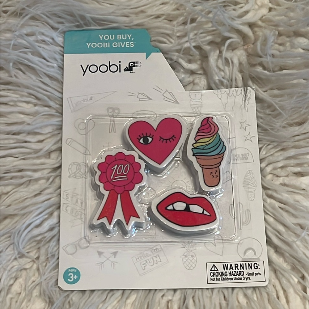 ❤️🍦💋Yoobi Heart, Lips, Award and Ice Cream Kids Eraser Set